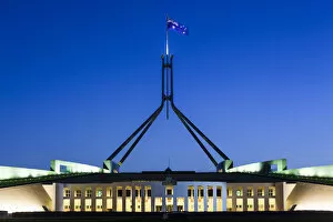 Images Dated 8th September 2014: Australia, Australian Capital Territory, ACT, Canberra, Parliament House, dusk