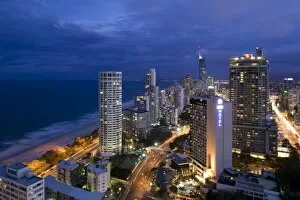 Queens Land Gallery: Australia, Queensland, Gold Coast, Surfers Paradise, Evening view of Surfers Paradise Highrises