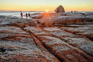 Blowhole Prints: Australia, Tasmania, East Coast, Bicheno, Blowhole, people watching sunrise