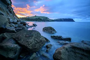 Bass Strait Prints: Australia, Tasmania, Wynyard, Fossil Bluff, Bass Strait, Bluff at sunset