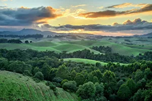 Down Under Prints: Australia, Victoria, Foster, hils at sunrise