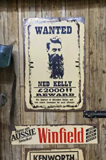 Images Dated 8th September 2014: Australia, Victoria, VIC, Castlemaine, Restorers Barn, antique Wanted poster for legendary
