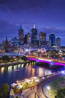 Images Dated 8th September 2014: Australia, Victoria, VIC, Melbourne, White Nights Festival, buildings lit with projected