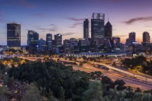Australia, Western Australia, Perth, city skyline from Kings Park, dawn