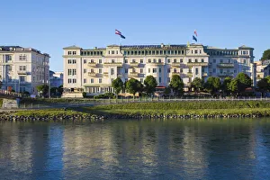 Salzach River Prints: Austria, Salzburg, Sacher hotel, situated on the banks of the Salzach River