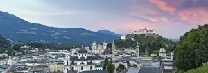 Austria, Salzburg, View of Hohensalzburg Castle above The Old City