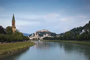 Cliff Top Prints: Austria, Salzburg, View of the Protestant parish Salzburg Christ Church, Salzach River