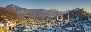 Salzburg Gallery: Austria, Salzburgerland, Salzburg, elevated city view, dusk