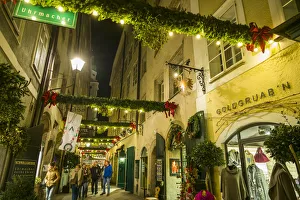 Salzburg Prints: Austria, Salzburgerland, Salzburg, Goldgasse, Gold Street, evening