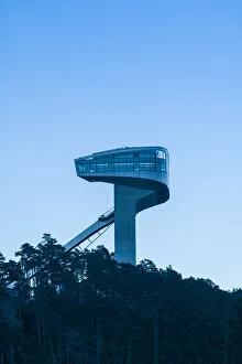 Images Dated 1st August 2017: Austria, Tyrol, Innsbruck, Bergeisel, Olympic Ski Jump Tower, dawn