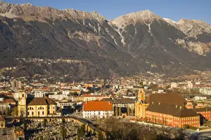 Wilten Basiica Prints: Austria, Tyrol, Innsbruck, elevated view of the Wilten Basilica and the Wilten Abbey