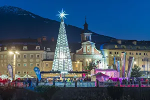 Images Dated 1st August 2017: Austria, Tyrol, Innsbruck, Swarovski Tower, dusk