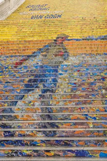 Images Dated 1st August 2017: Austria, Vienna, Albertina Museum, steps decorated for Van Gogh exhibit