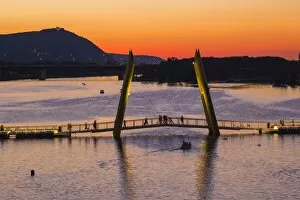 Images Dated 26th June 2017: Austria, Vienna, Donau City, Ponte Cagrana Pontoon bridge over the New Danube River