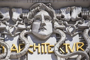 Images Dated 23rd August 2017: Austria, Vienna, Detail of facade of the Secession building - an exhibition hall