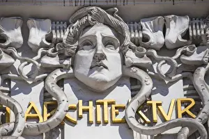 Hall Prints: Austria, Vienna, Detail of facade of the Secession building - an exhibition hall