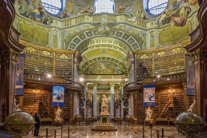 Austrian Gallery: Austria, Vienna, National Bibliothek Prunksaal, National Library Great Hall, interior