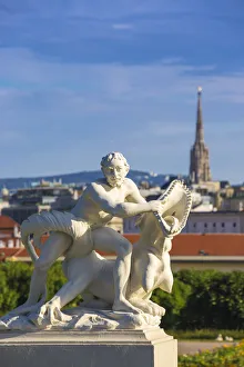 Belvedere Prints: Austria, Vienna, Statue in gardens of The Belvedere Palace