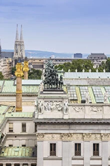 Austria, Vienna, View of City looking over the roof of the Parliment buiilding towards