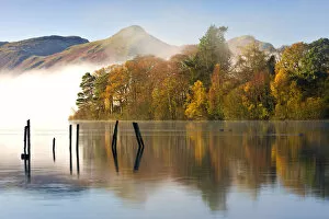 Autumn foliage on the banks of Derwent Water, Keswick, Lake District National Park