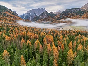 Cristallo Prints: Autumn Mist below Mt. Cristallo, Dolomites, South Tyrol, Bolzano, Italy