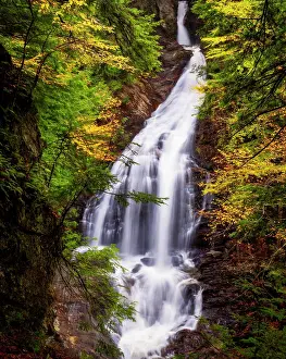 Autumn Leaf Prints: Autumn at Moss Glen Falls, Green Mountains, Stowe, Vermont, USA