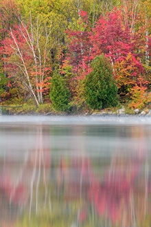 Lakeshores Prints: Autumn reflections in Simon Lake at dawn, Greater Sudbury, Ontario, Canada