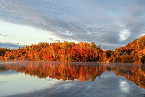 Lakeshores Prints: Autumn reflections in Simon Lake at dawn, Greater Sudbury, Ontario, Canada