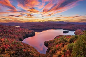Michael Blanchette Prints: Autumn sunset over Nichols Pond, Green Mountains, Woodbury, Vermont, USA