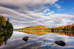 Autumn Leaf Prints: Autumn sunset reflection on Kettle Pond, Groton State Forest, Vermont, USA