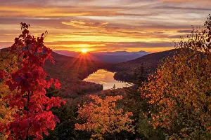 Autumn Leaf Prints: Autumn sunst from Owl's Head Mountain over Kettle Pond