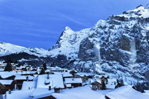 Twiligths Prints: Avalanches at dusk. Murren, Lauterbrunnen valley, Canton of Bern, Switzerland, Europe