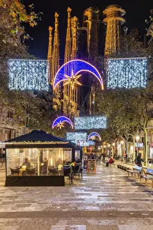 Lifestyle Prints: Avinguda Gaudi pedestrian mall adorned with Christmas lights