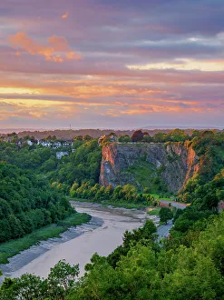 Avon Prints: Avon Gorge at sunset, elevated view, Bristol, England, United Kingdom
