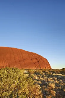 Northern Territory Prints: Ayers Rock and moon - Australia, Northern Territory, Uluru-Kata-Tjuta National Park