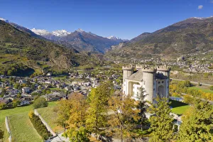 Valle Daosta Prints: the Aymaville Castle in a cold autumn morning, municipality of Aymaville, Aosta province