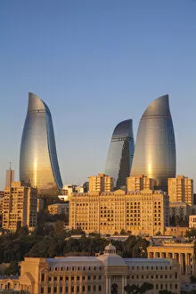 Images Dated 12th March 2013: Azerbaijan, Baku, Flame Towers at sunrise
