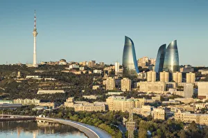 Azerbaijan, Baku, high angle city skyline, from the north