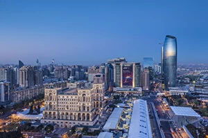Images Dated 20th September 2018: Azerbaijan, Baku, high angle skyline with Dom Soviet Government House