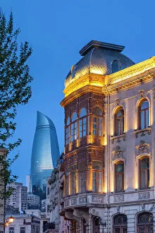 Azerbaijan, Baku, Old City and Flame Towers