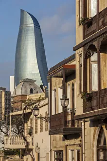 Azerbaijan, Baku, Old City and Flame Towers