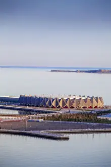 Baku Prints: Azerbaijan, Baku, View of Baku Bay looking towards Baku Crystal Hall, where the 2012