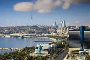Images Dated 12th March 2013: Azerbaijan, Baku, View of city looking towards Hilton Hotel, Park Bulvar shopping mall