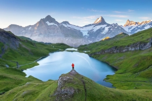 Mountain Peak Prints: Bachalpsee lake during a summer sunrise. Grindelwald, Berner Oberland, Switzerland