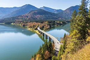 Bad Tolz, Bavaria, Germany, Europe. Sylvenstein bridge in autumn season Bad Tolz, Bavaria, Germany, Europe. Sylvenstein bridge in autumn season