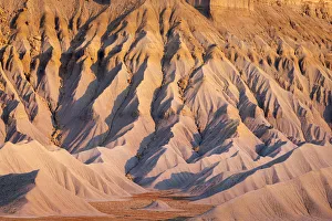 Textured Prints: Detail of badlands at South Caineville Mesa at sunset, Caineville, Utah