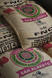 Images Dated 29th June 2012: Bags of coffee in Buenavista, Colombia, South America
