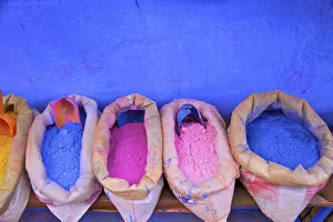Dyes Prints: Bags Of Powdered Pigment To Make Paint, Chefchaouen, Morocco, North Africa