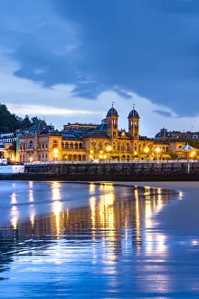 Basque Country Prints: Bahia de la Concha and city Hall by night
