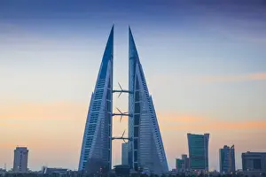 Distinctive Prints: Bahrain, Manama, Bahrain Bay, Bahrain World Trade Center and city skyline